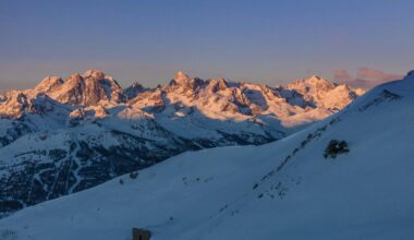 Snow-covered mountains in Montgenèvre at sunrise